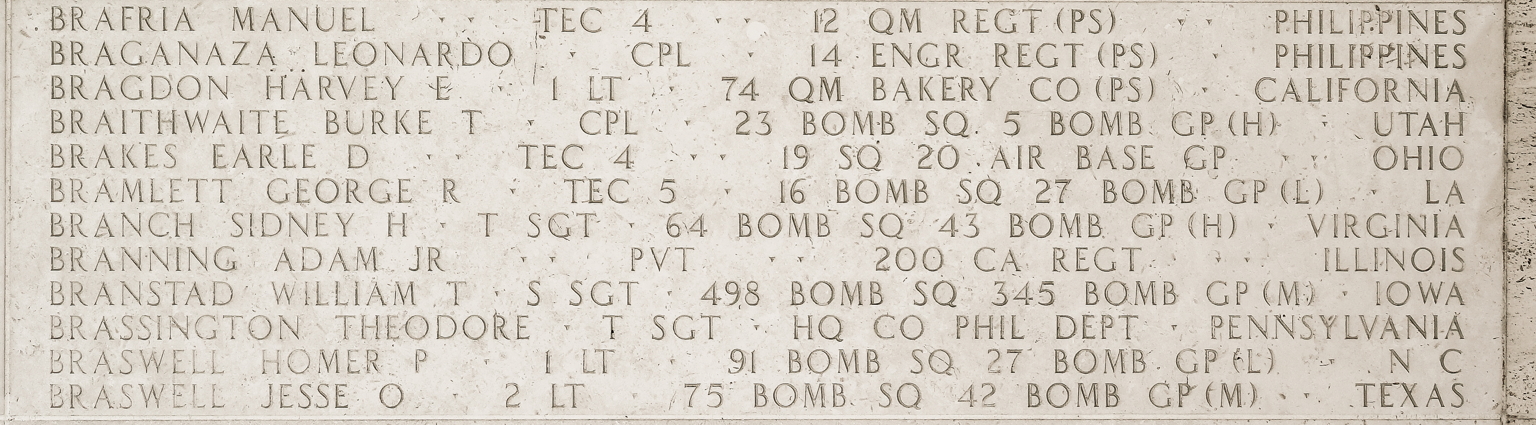 Jesse O. Braswell, Second Lieutenant